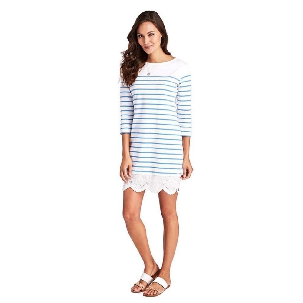 Vineyard Vines White and Light Blue Striped Midi Dress